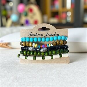 Fashion Jewelry Colorful Beaded Bracelets Set with silver accents